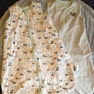 Grey/Mint Green Baby Sleep Sack Set with Dino Print - Kids Pajamas